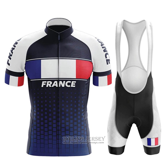 2020 Cycling Jersey Champion France Blue White Red Short Sleeve And Bib Short